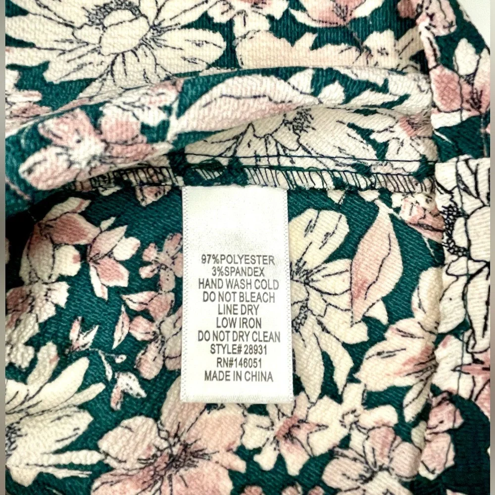 Monteau Floral V-Neck Faux Wrap Ties Peplum Blouse Flutter Sleeve in Pink Green - Picture 8 of 8